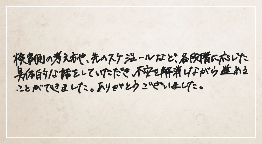 各段階に応じた具体的な話をしていただき、不安を解消しながら進めることができました。